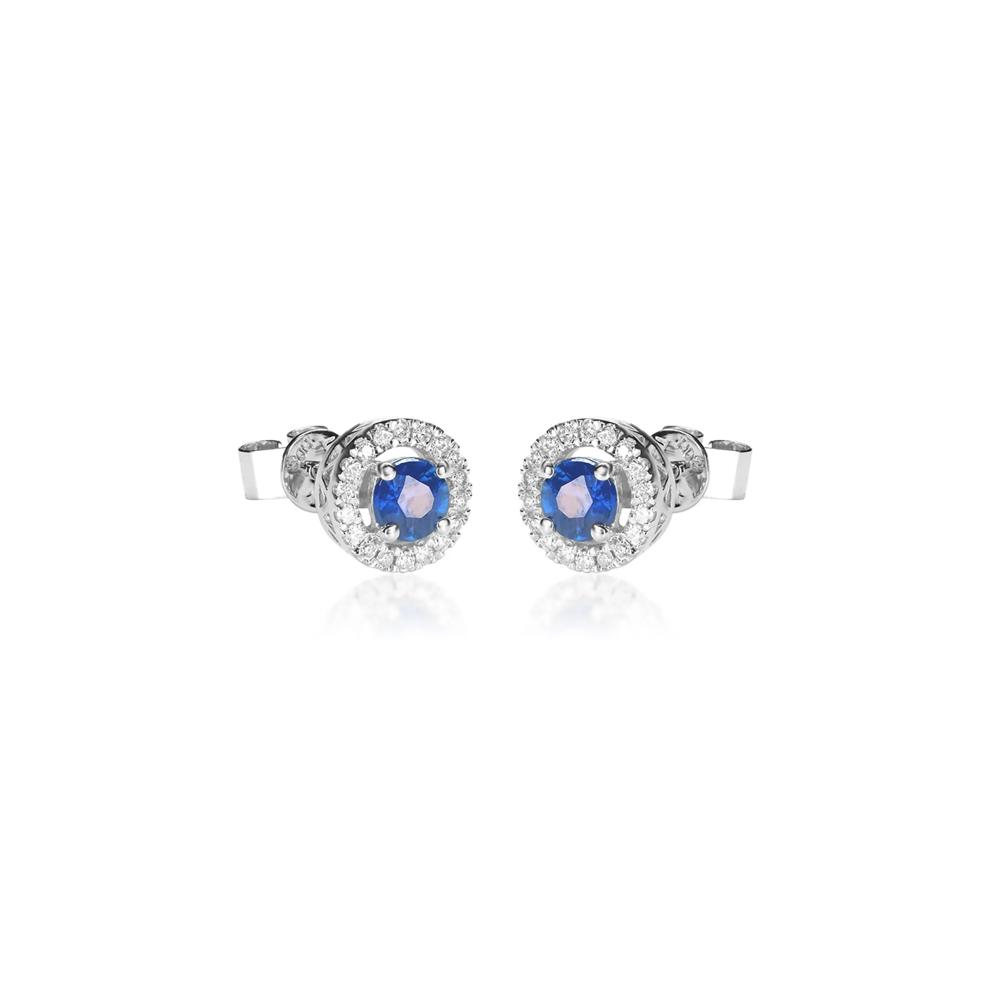 Blue Sapphire &amp; Diamond Stud Earring in 10K White Gold (1/8 ct. tw.) – Image 5 of 5