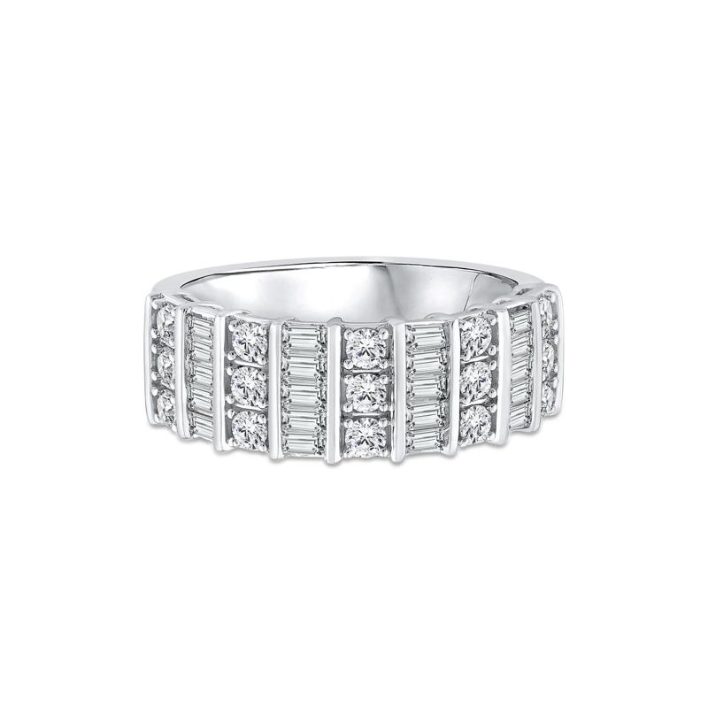 Round and Baguette Diamond Band in 14K White Gold &#40;1 ct. tw.&#41; – Image 1 of 3