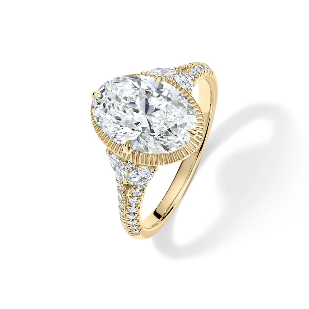 Lab Grown Diamond Oval Halo Engagement Ring in 14K Yellow Gold (3 1/3 ct. tw.) – Image 4 of 4