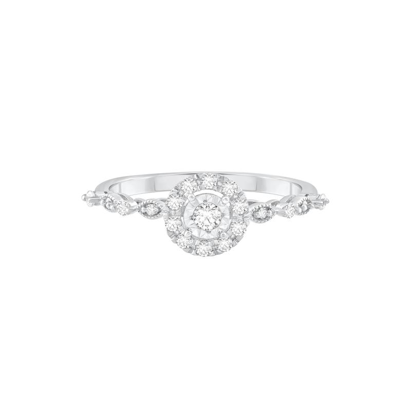 Diamond Halo Promise Ring in 10K White Gold &#40;1/4 ct. tw.&#41; – Image 1 of 3