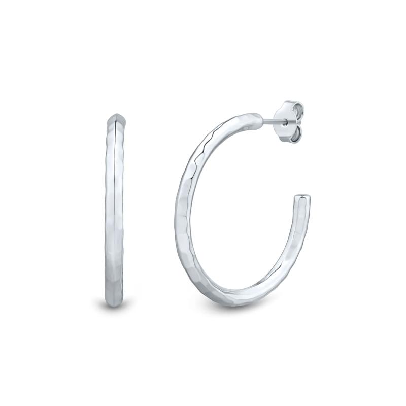 Hammered 3/4 Hoop Earrings in Sterling Silver – Image 1 of 2