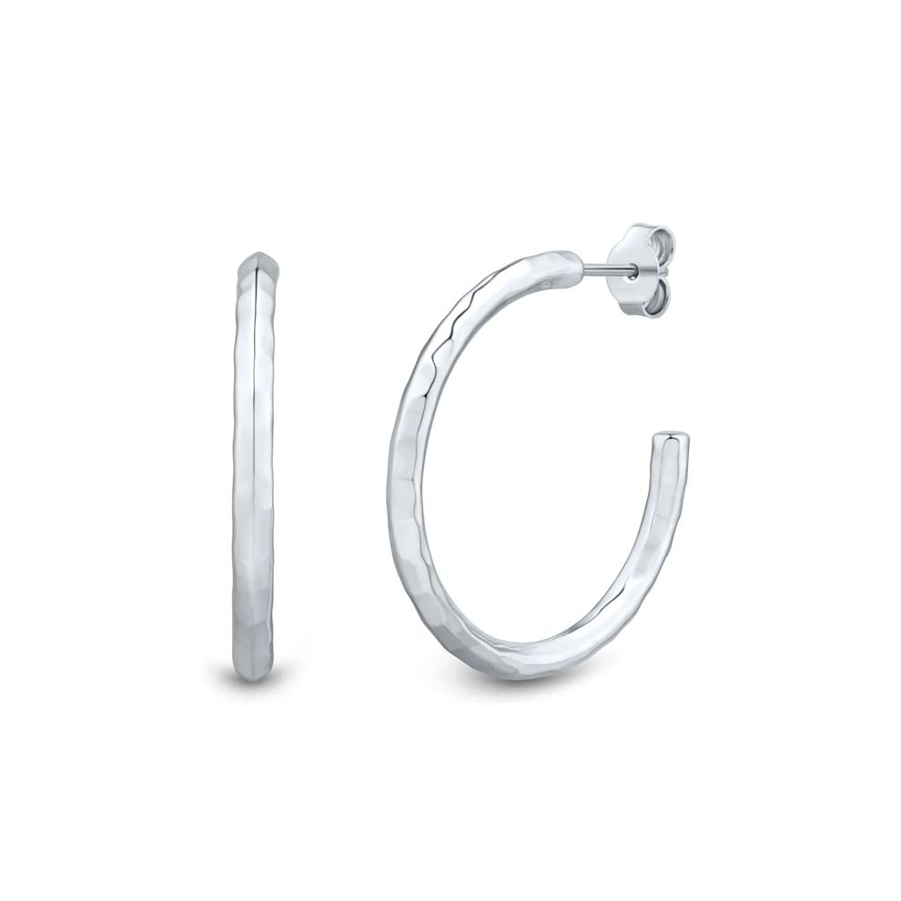 Hammered 3/4 Hoop Earrings in Sterling Silver – Image 1 of 2