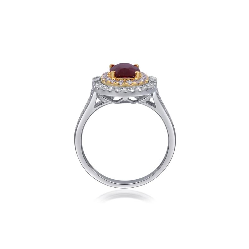 Ruby and Diamond Double Halo Ring in 14K White and Yellow Gold &#40;5/8 ct. tw.&#41; – Image 2 of 5
