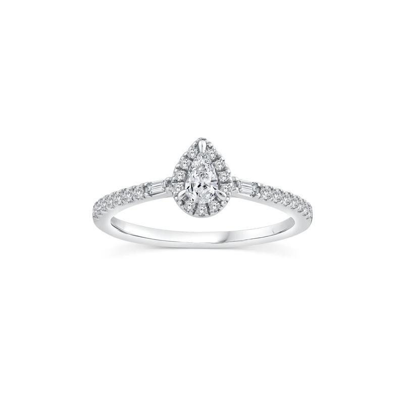 Pear-Shaped Diamond Halo Engagement Ring in 10K White Gold &#40;3/8 ct. tw.&#41; – Image 1 of 3