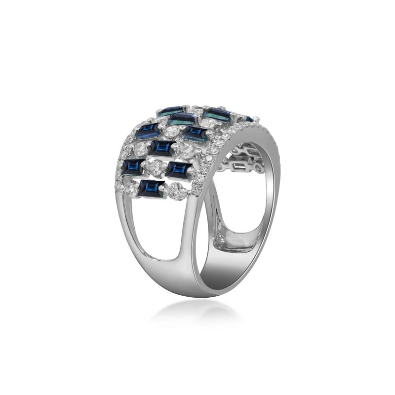 Blue Sapphire and Diamond Checkerboard Ring in 14K White Gold &#40;1 ct. tw.&#41; – Image 3 of 5