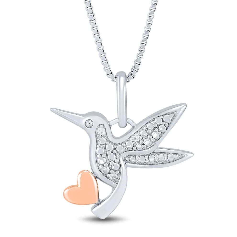 Hummingbird Pendant with Diamond Accents in Sterling Silver and 14K Rose Gold – Image 1 of 4
