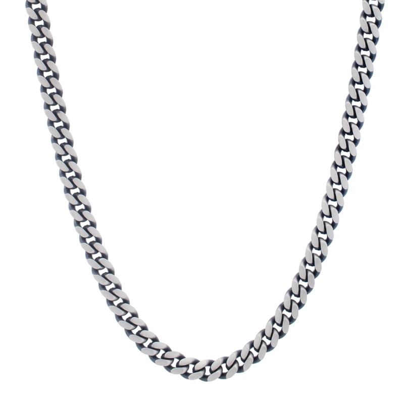 Miami Cuban Gunmetal Finish Chain in Sterling Silver, 7MM, 24&quot; – Image 1 of 3