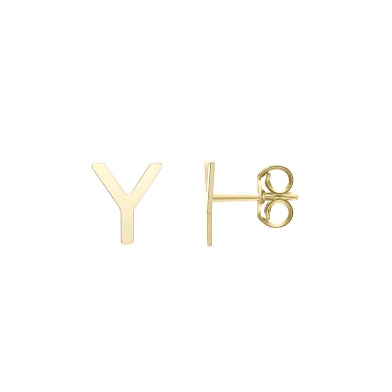 Initial Stud Earrings Letter &ldquo;Y&rdquo; in 14K Yellow Gold – Image 1 of 1