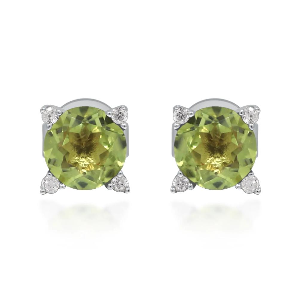 Peridot &amp; Diamond Accent Stud Earrings in 10K White Gold – Image 2 of 2