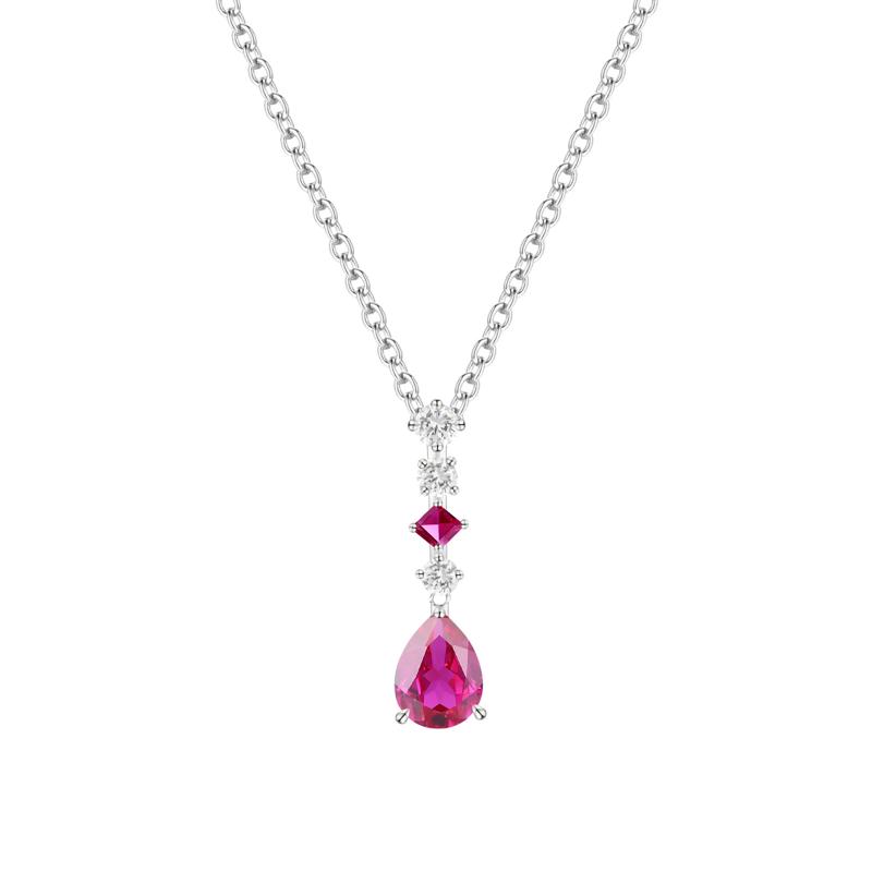 Lab-Created Ruby &amp; Lab-Created White Sapphire Drop Pendant in Sterling Silver – Image 1 of 3