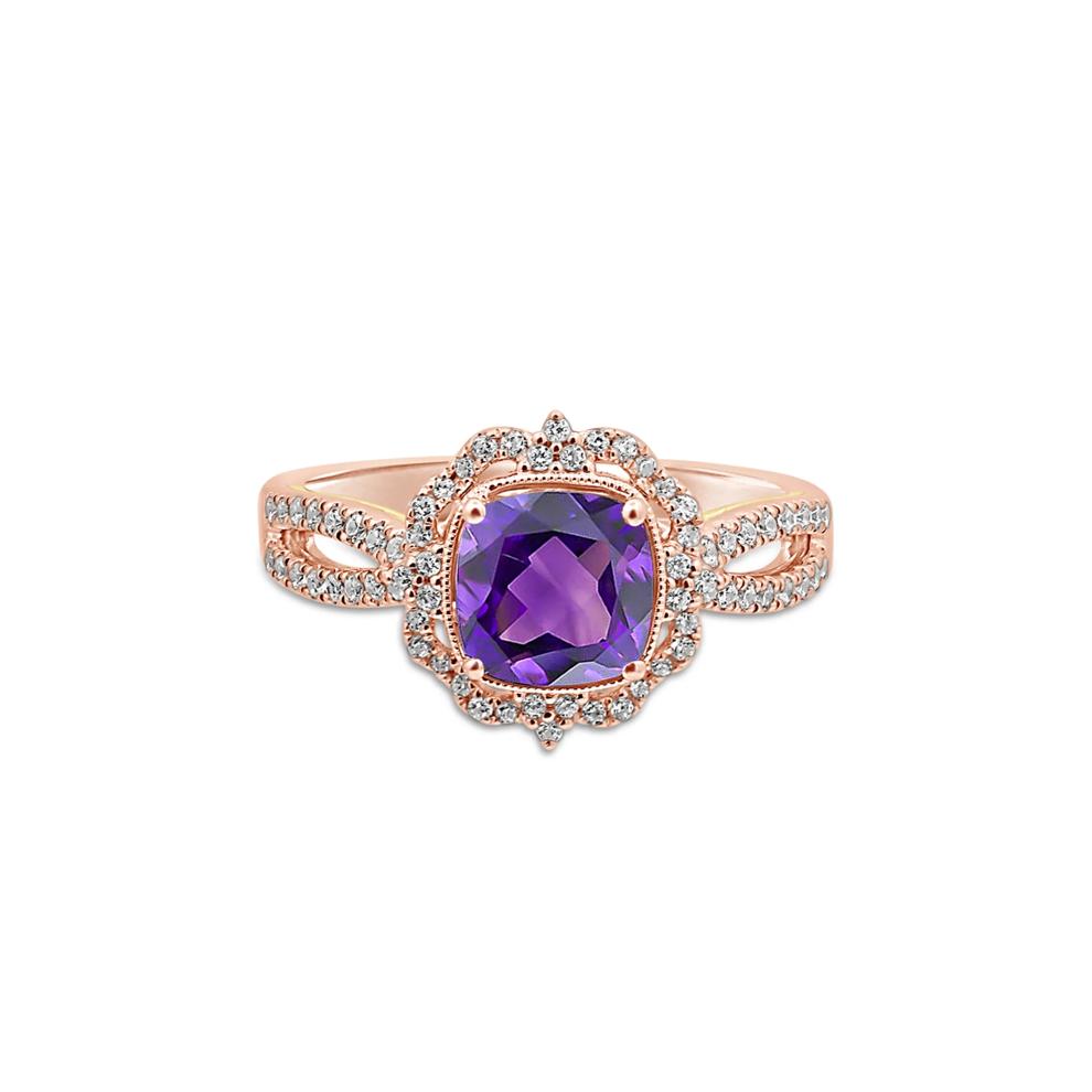 Sonia Amethyst &amp; Diamond Engagement Ring in 14K Rose Gold (1/4 ct. tw.) – Image 1 of 3