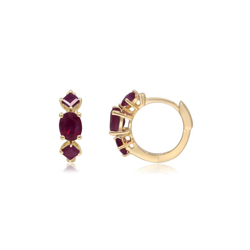 Oval and Square Ruby Huggie Hoop Earrings in 10K Yellow Gold – Image 3 of 3