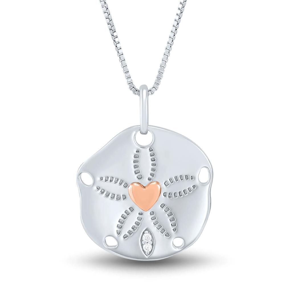 Sand Dollar Pendant with Diamond Accents in Sterling Silver and 14K Rose Gold – Image 1 of 4