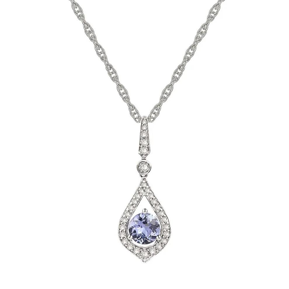 Tanzanite &amp; 1/7 ct. tw. Diamond Pendant in 10K White Gold – Image 1 of 3