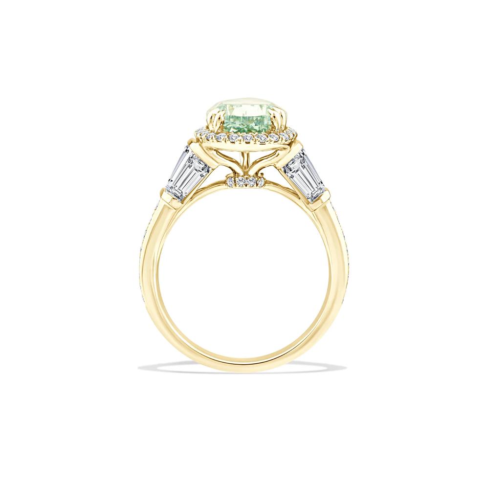 Lab Grown Diamond Green Pear Halo Engagement Ring in 14K Yellow Gold (5 1/3 ct. tw.) – Image 2 of 4