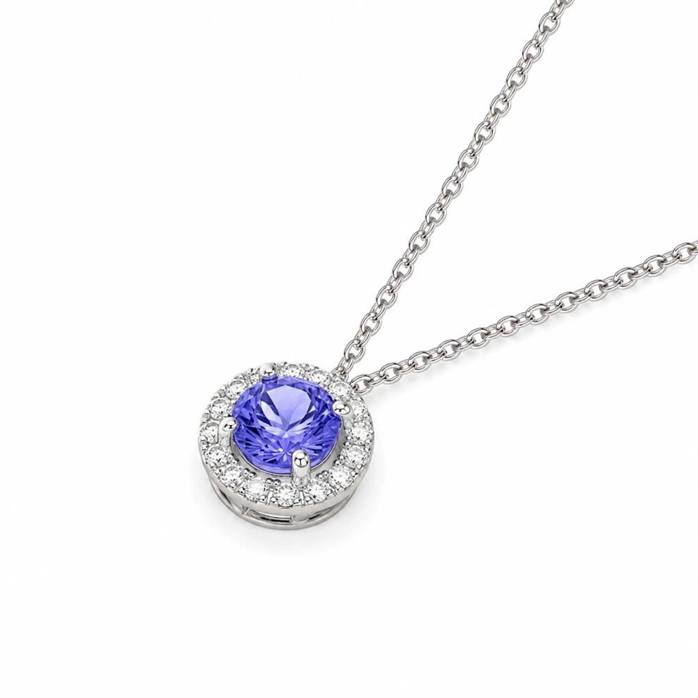 Tanzanite &amp; Diamond Accent Halo Pendant in 10K White Gold – Image 2 of 4