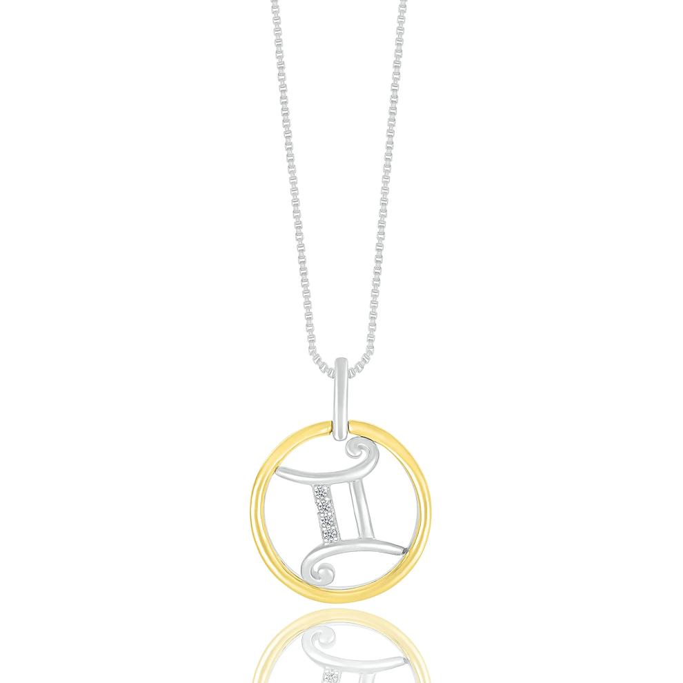 Diamond Accent Zodiac Disc Pendant in Sterling Silver and 10K Yellow Gold  – Image 1 of 1