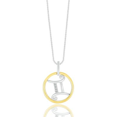 Diamond Accent Gemini Disc Pendant in Sterling Silver and 10K Yellow Gold 
