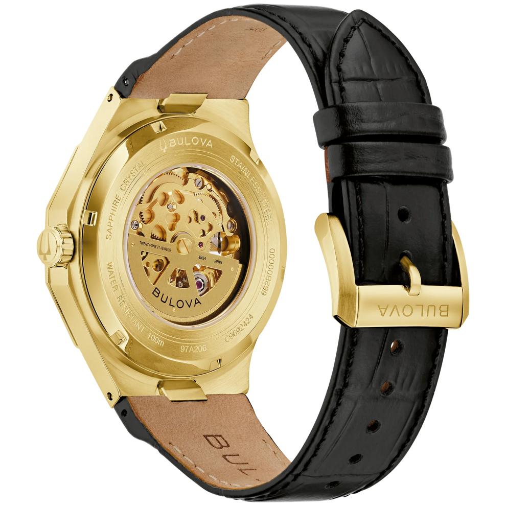 Men's Prestige Skeleton Watch in Black Leather – Image 2 of 3