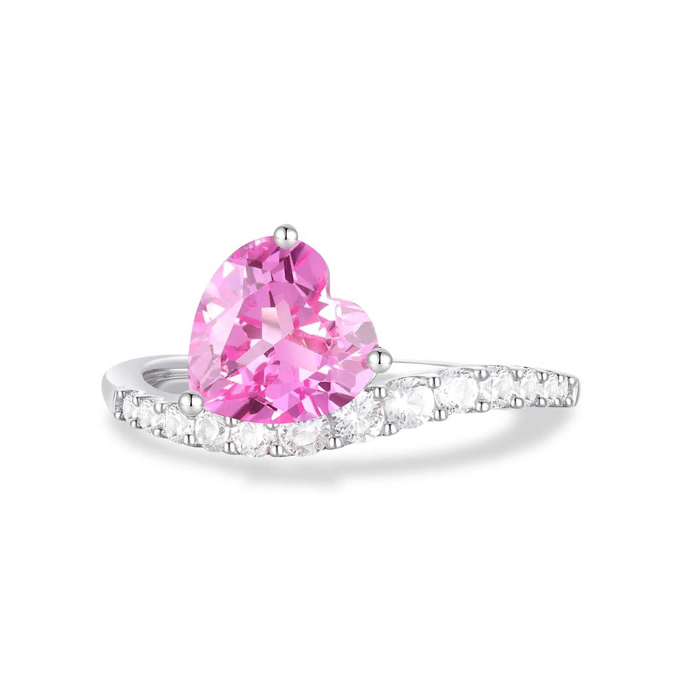Lab-Created Pink Sapphire &amp; Lab-Created White Sapphire Heart Pendant, Earrings, &amp; Ring Boxed Set in Sterling Silver – Image 2 of 4