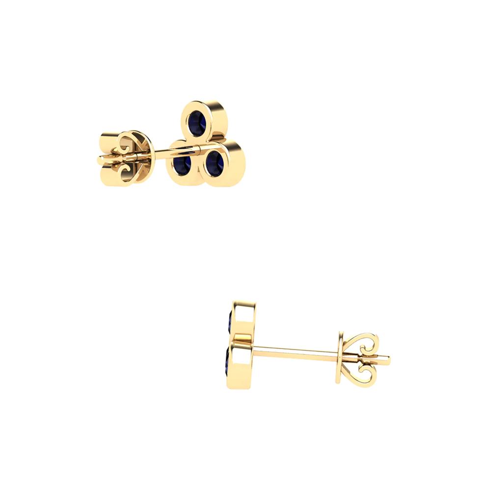 Blue Sapphire Three-Stone Pyramid Stud Earrings in 14K Yellow Gold – Image 2 of 2