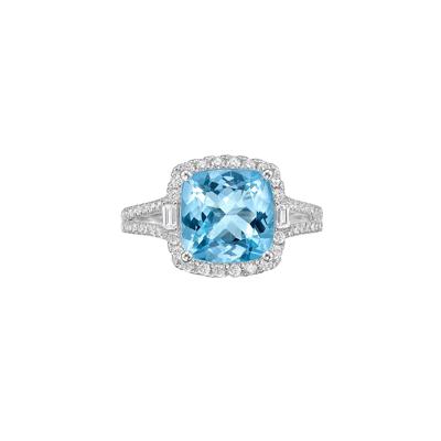 Aquamarine & Diamond Halo Split-Shank Ring in 14K White Gold (1/2 ct. tw.)