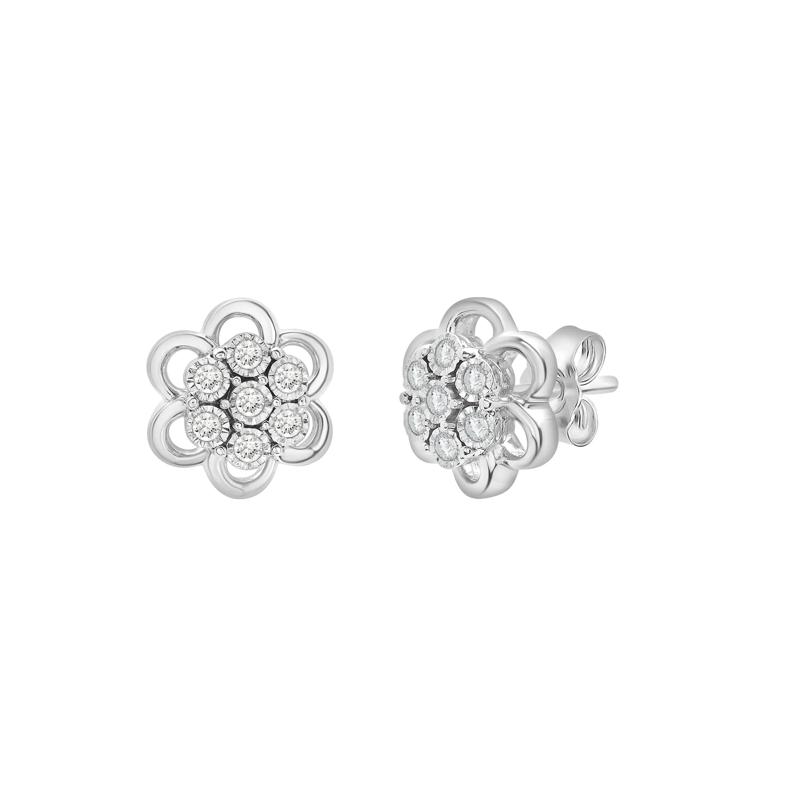 Diamond Flower Cluster Pendant &amp; Earrings Boxed Set in Sterling Silver &#40;1/4 ct. tw.&#41; – Image 2 of 6