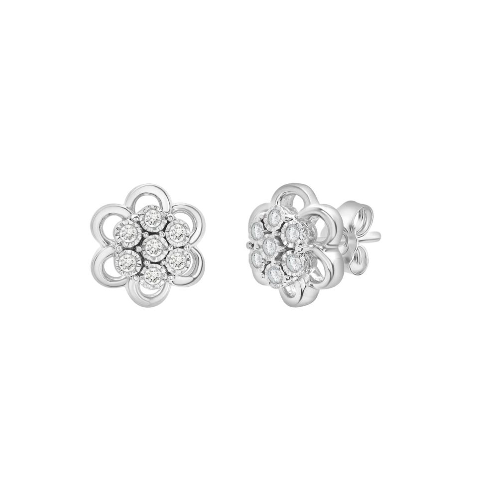 Diamond Flower Cluster Pendant &amp; Earrings Boxed Set in Sterling Silver (1/4 ct. tw.) – Image 2 of 6