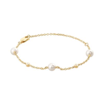 Freshwater Cultured Pearl & Diamond Accent Bracelet in 14K Yellow Gold