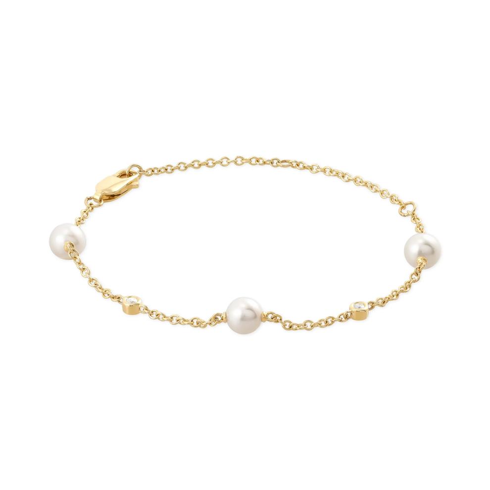Freshwater Cultured Pearl &amp; Diamond Accent Bracelet in 14K Yellow Gold – Image 1 of 1