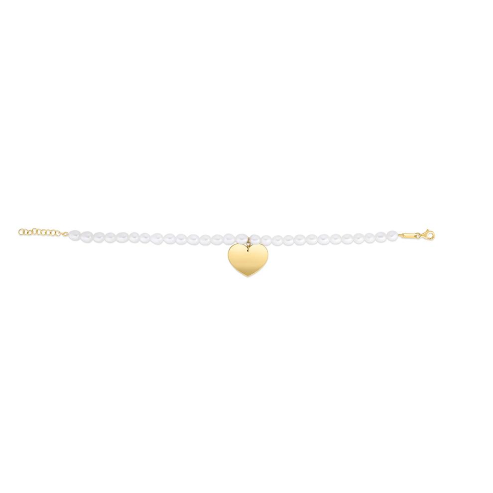 Freshwater Pearl Heart Disc Bracelet in 14K Yellow Gold – Image 2 of 3