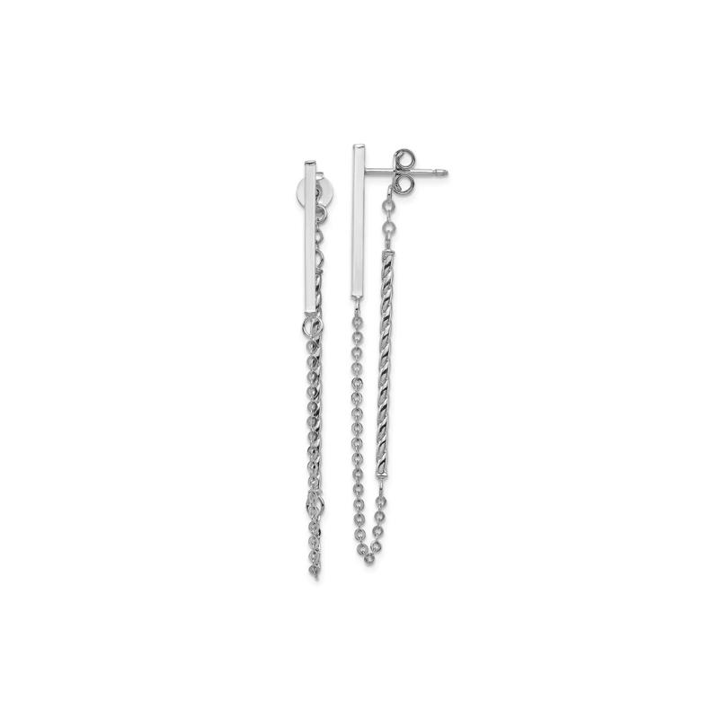 Twisted Bar &amp; Chain Drop Earrings in 14K White Gold – Image 1 of 2