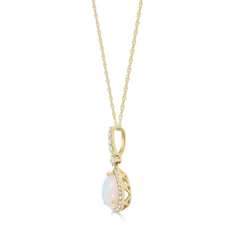 Opal and Diamond Drop Pendant in 10K Yellow Gold &#40;1/7 ct. tw.&#41; – Image 3 of 4