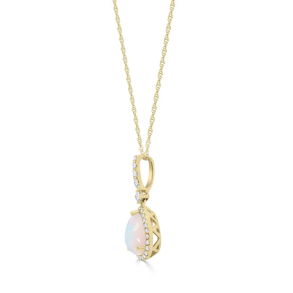 Opal and Diamond Drop Pendant in 10K Yellow Gold (1/7 ct. tw.) – Image 3 of 4