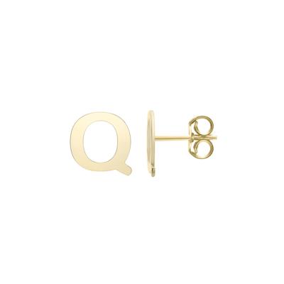 Initial Stud Earrings Letter “Q” in 14K Yellow Gold