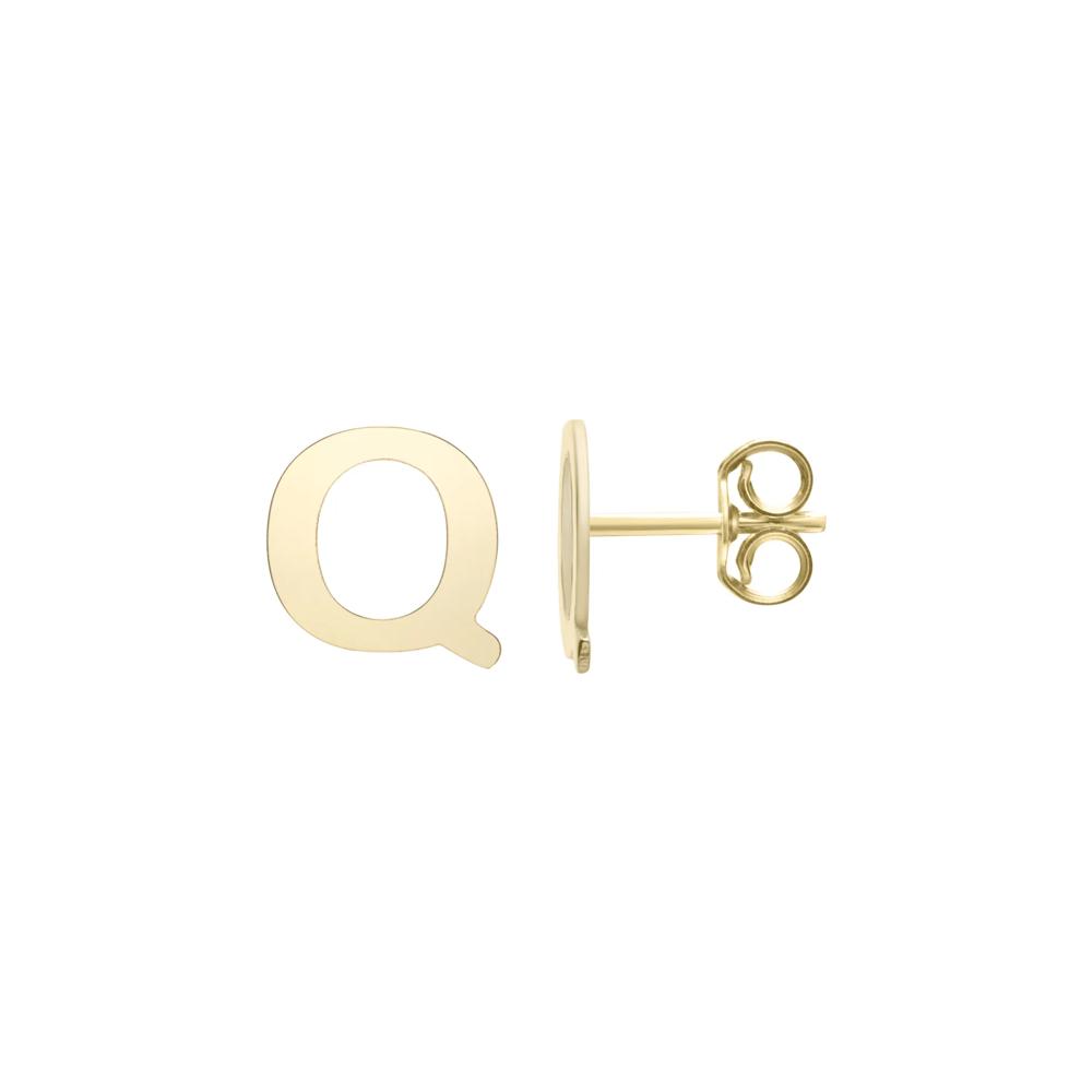 Initial Stud Earrings Letter &ldquo;Q&rdquo; in 14K Yellow Gold – Image 1 of 1