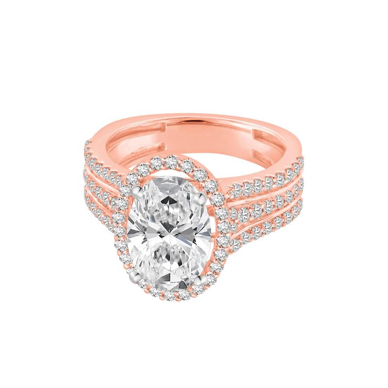 Lab Grown Diamond Oval Halo Engagement Ring in 14K Rose and White Gold &#40;4 1/4 ct. tw.&#41; – Image 4 of 4