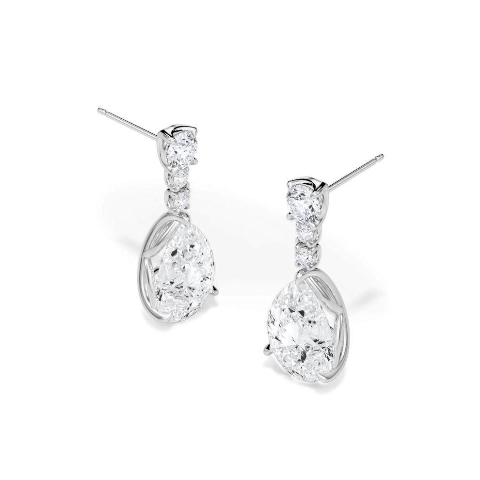 Lab Grown Diamond Pear-Shaped &amp; Round Drop Earrings in 14K White Gold (9 ct. tw.) – Image 1 of 2