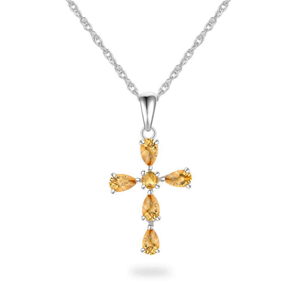 Citrine Cross Pendant Necklace in Sterling Silver – Image 1 of 4