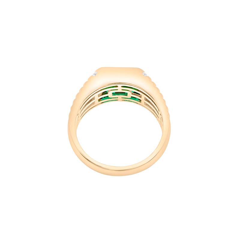 Men&#39;s Lab-Created Emerald and Diamond Accent Ring in 10K Yellow Gold – Image 4 of 5