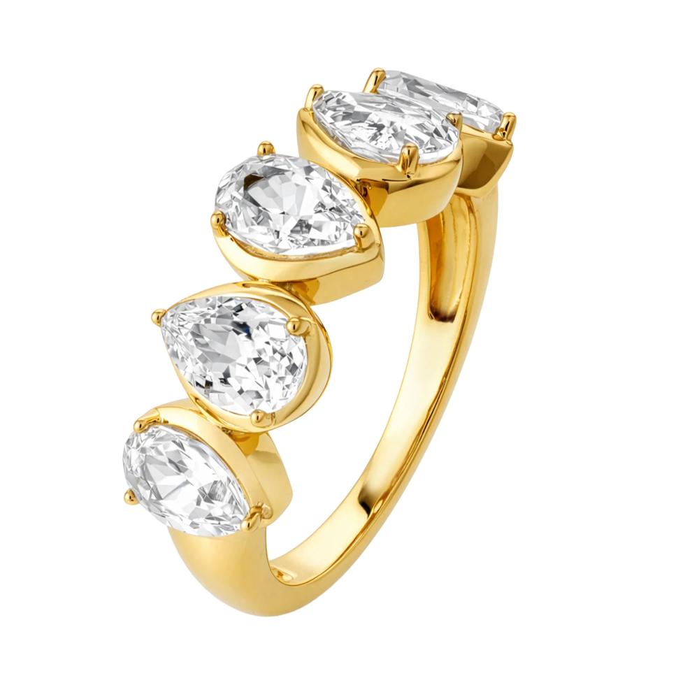 Lab-Created White Sapphire Spotlight Bezel Pear-Shaped Half Eternity Band in Vermeil – Image 4 of 4
