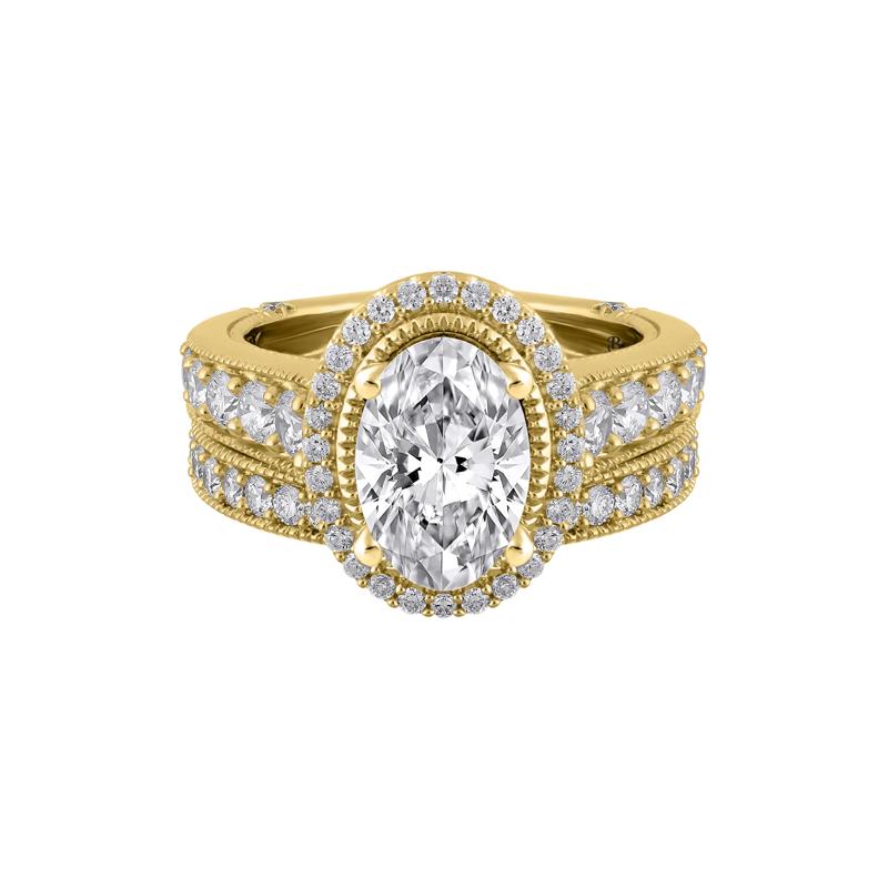 Fran Lab Grown Diamond Oval-Shaped Halo Bridal Set in 14K Yellow Gold &#40;3 1/2 ct. tw.&#41; – Image 1 of 7