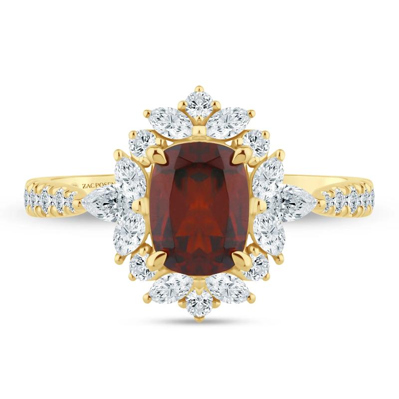 Willa Garnet and Diamond Halo Engagement Ring in 14K Yellow Gold &#40;3/4 ct. tw.&#41; – Image 1 of 3
