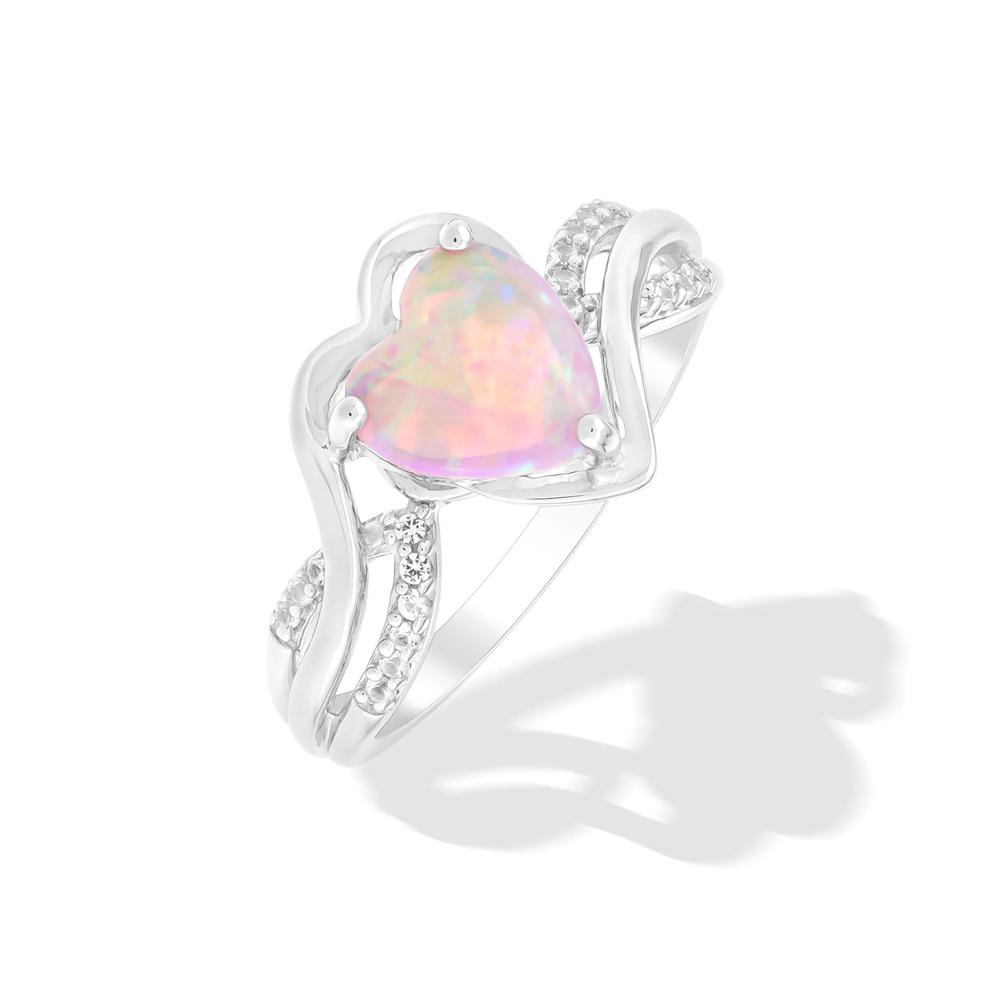 Lab-Created Opal &amp; Lab-Created White Sapphire Heart Ring in Sterling SIlver – Image 4 of 4