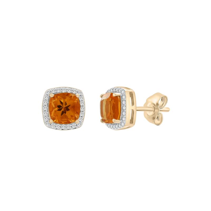 Citrine and Diamond Halo Stud Earrings in 10K Yellow Gold &#40;1/10 ct. tw.&#41; – Image 1 of 1