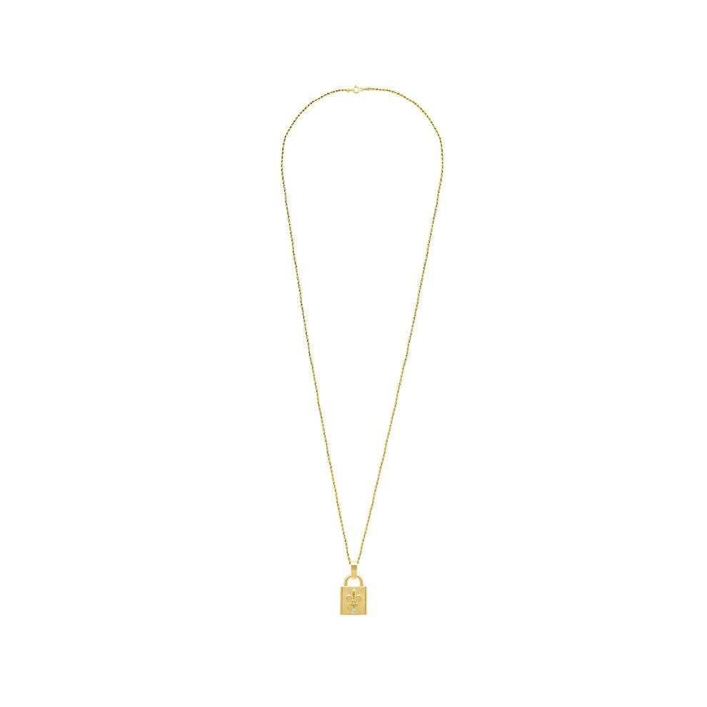 Men's Diamond Accent Fleur-de-Lis Lock Pendant Necklace in 10K Yellow Gold – Image 3 of 4
