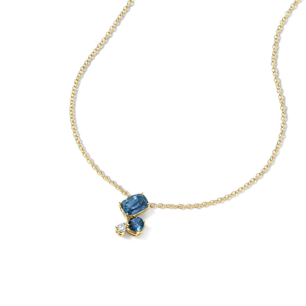Montana Blue Sapphire &amp; Diamond Accent Cluster Pendant Necklace in 10K Yellow Gold – Image 4 of 4