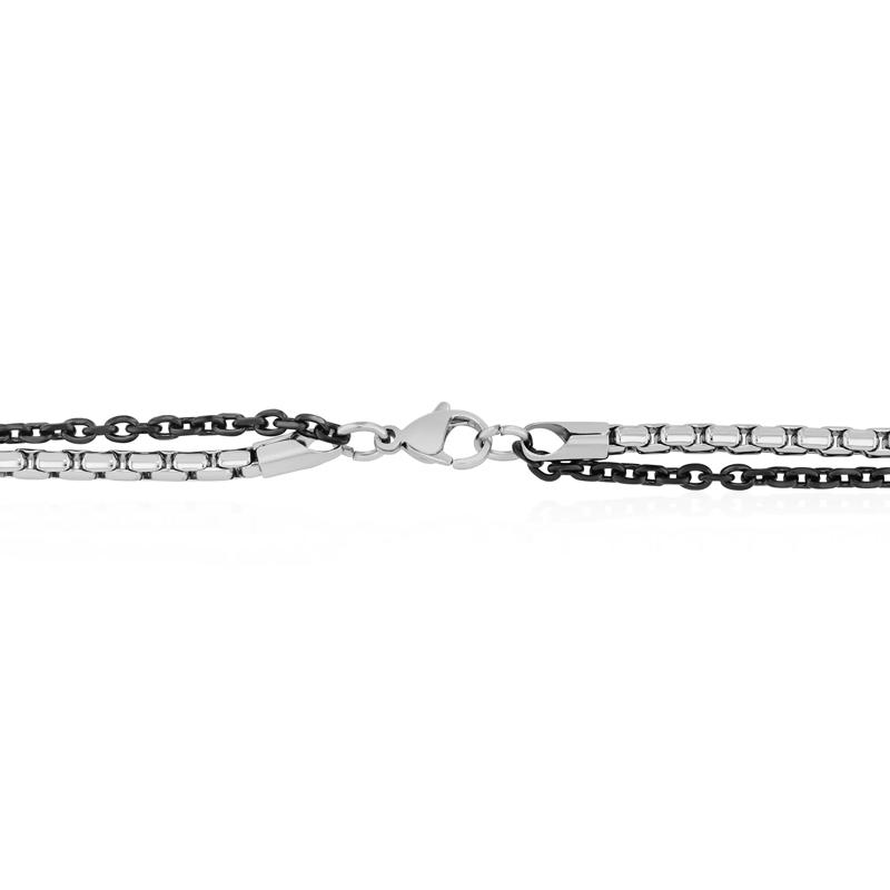 Men&#39;s Black and White Duo Bead Necklace in Stainless Steel – Image 2 of 2