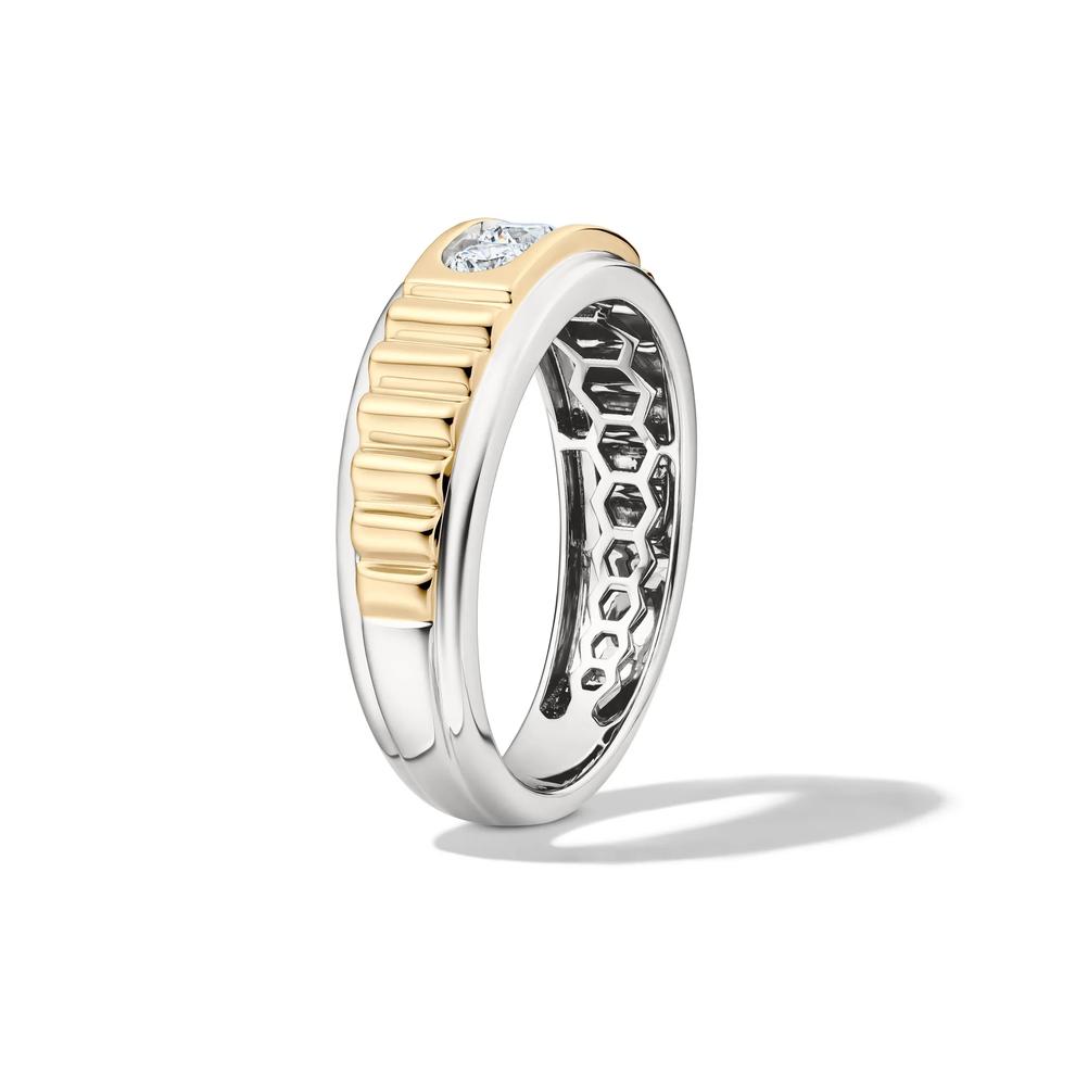 Men's Lab Grown Diamond Three-Stone Ribbed Band in 10K White &amp; Yellow Gold (1/4 ct. tw.) – Image 3 of 4