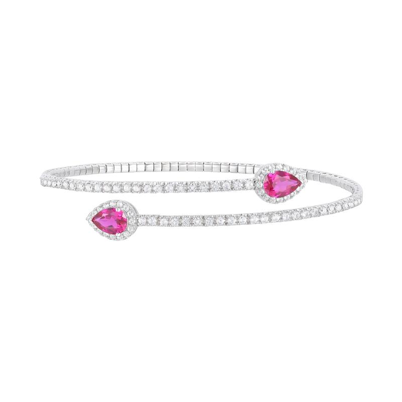 Lab-Created Ruby and Lab-Created White Sapphire Bypass Flex Bangle in Sterling Silver – Image 1 of 1
